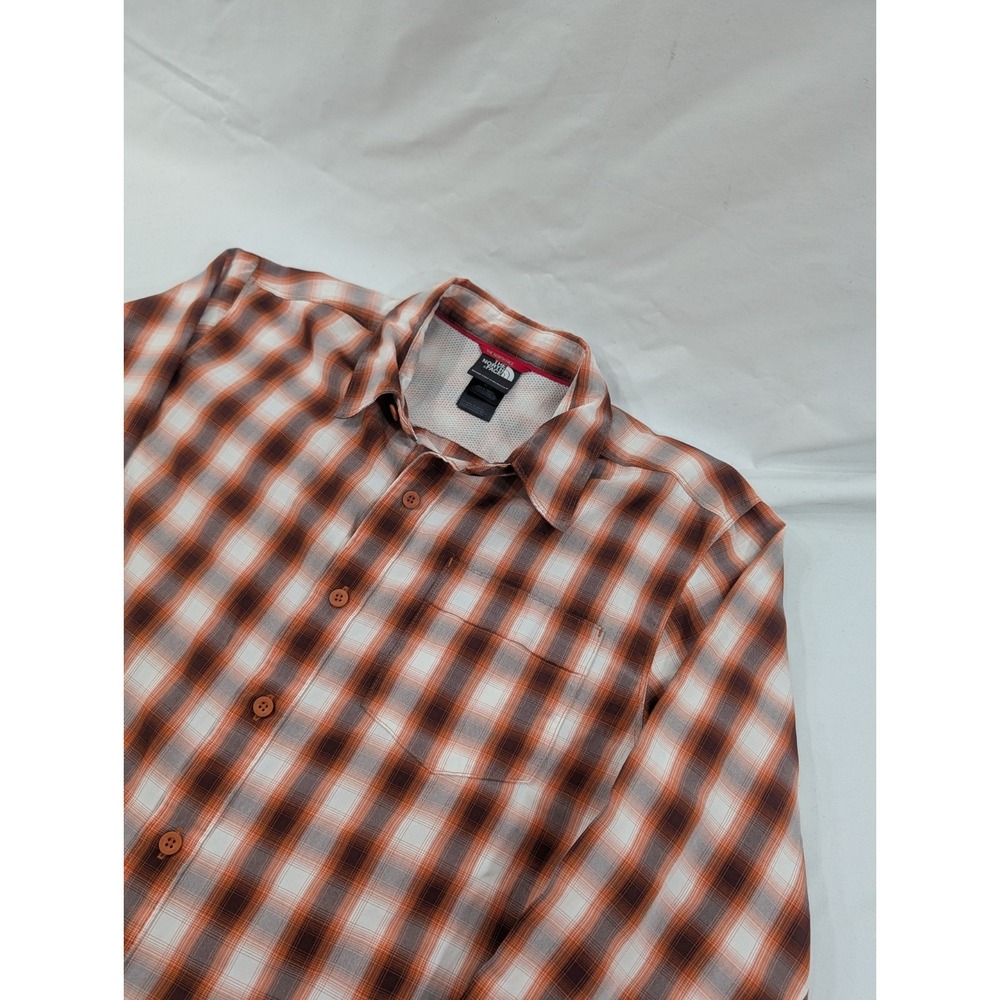 North Face Shirt Mens Medium Rust Plaid Button‎ Down Long Sleeve Outdoor Hiking